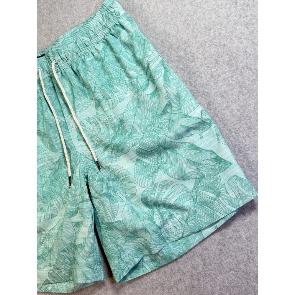 DOCKERS Men's Small S Green Teal Tropical Leaf Print Swim Trunks Mesh Lined